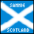 Animated contact sheet of a blue and white Scottish flag-themed buddy icon with "SAMMIE" text at the top and "SCOTLAND" text below, showing frame-by-frame changes in cross pattern and text visibility.