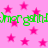 Pink background with scattered pink stars and green text repeating "mergand" in a pixelated style.