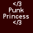 Pixelated text 'Punk Princess' with '<3' symbols above and below, displayed on a dark background with a purple circular glow effect.