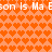 Pixelated orange background with repeating heart pattern and white text reading "son Is Ma Eon Is Ma" in two horizontal bands.