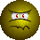 Two pixelated yellow circular faces with angry expressions; left face has downturned mouth, right face shows teeth.