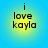 Four identical circular icons with blue outer rings and yellow inner gradients display black text reading "i love kayla" in pixelated font.
