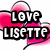 Pink hearts with black outlines and white highlights, overlaid with bold text reading 'LOVE LISSETTE' in black and white.