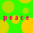 Green background with yellow circles and pink "peace peace" text repeated twice in pixelated font.