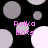 Pixelated polka dots in shades of gray and white on black background with pink text reading Polka Dots