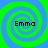 Four identical spiral patterns with alternating green and blue rings, each containing the text 'Emma' in black pixelated font.