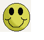 Yellow circular face with black oval eyes and a smiling mouth transitions through multiple expressions including closed eyes, downturned mouth, and neutral face.