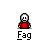 A 4x4 contact sheet of pixel art frames showing a red-shirted stick figure with white head and gray background, displaying text variations from 'Fag' to 'Freeze-Tag' across sampled animation frames.
