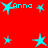 Red background with cyan star shapes and the text "Anna" in cyan pixelated font scattered across the image.