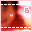 Pixelated image with warm red-orange gradient background, white dashed border, pink 'B' symbol, and small white 'Y' symbol on left side.