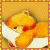A pixelated cartoon bear with orange fur and red cheeks rests on a white pillow against a yellow background, framed by a brown border with yellow squares.