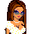 Pixel art of a woman with brown hair, sunglasses, and white polka-dot top; partial views show torso, legs, text fragments.