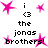 Pixelated pink starbursts and black text reading 'i <3 the jonas brothers!' arranged in a pattern on white background