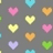 Pixelated heart-shaped icons in various pastel colors arranged on a gray background with no visible text or motion.