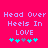 Pixelated text 'Head Over Heels In LOVE' on bright pink background with cyan and gray star-like symbols below.