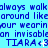 Blue pixelated text repeats 'always walk around like' and 'you wearing an invisible' with 'TIARA<3' symbols on a cyan background.