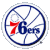 A circular basketball-themed icon with '76ers' text and a green 'Original Icons .com' watermark on dark background.
