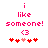 Pixelated pink text reads 'i like someone!' with a heart symbol and five hearts below, two versions differ in heart positions.