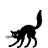 Black silhouette of a cat with arched back and raised tail, mouth open showing teeth, positioned on white background in three distinct poses.