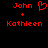 Red pixelated text and symbols on black background: 'John' above '+' above 'Kathleen' with a heart symbol replacing the '+' on the left side.