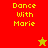 Pixelated text "Dance With Marie" appears on four colored quadrants with a yellow star in the top-right and red star at bottom-left.