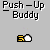 Pixelated 'Push - Up Buddy' text above two static icon frames showing a yellow hand and white circle on gray background.