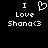 Black background with white pixelated text and symbols: 'I' above a heart symbol, then 'Love', then 'Shana<3'.