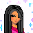 Pixel art contact sheet showing multiple frames of an animated Asian-themed buddy icon with a female character in pink and black attire against a starry background.