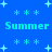 Blue background with pixelated text and star-like symbols , featuring repeated 'Summer' text in light blue