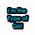 Pixelated blue text on black background arranged in six segments forming a phrase, each segment with distinct lettering style.