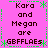 Pixelated text on a bright pink background with green decorative borders, repeating 'Kara and Megan are GBFFLAES' in four quadrants.