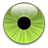 Pixelated green eye icon with black pupil and white highlight on a transparent background.