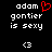 Black background with white pixelated text reading 'adam gontier is sexy' and a red heart symbol above the name, alongside identical static text below.