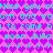 Pixelated text and heart pattern repeat on a pink background with cyan lettering.