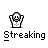 A 4x3 contact sheet of 12 animated frames showing a pixelated character performing various poses with arms raised, labeled "Streaking" beneath each frame on a gray background.