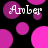 Black background with scattered pink and magenta circles; white text 'Amber' appears on multiple circles in a stylized font.