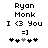 Pixel art displays text and symbols with two variations of a heart symbol sequence.