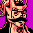 Pixelated 48x48 static icon featuring a stylized character with peach skin, black hair, and mustache against purple background, rendered in retro video game art style.