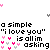 A static digital image displays repeated text and heart symbols in pink, red, gray, and black on a white background with scattered small dots.