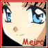Pixelated anime-style face with blue eyes, brown hair, and red text reading 'Meira' at the bottom.