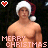A 2x2 contact sheet of three animated frames showing a shirtless man in Santa hat with "MERRY CHRISTMAS" text and colored heart icons, displayed on dark background with gray transparency area.