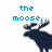 Pixelated blue text and dark moose silhouettes on white background with gray overlay, animated across frames.