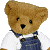 A pixelated teddy bear in overalls and a bow tie on the left, next to green text reading "Original Icons .com" on a dark green background.