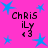 Pixelated text 'Chris iLy <3' repeated four times on a bright pink background with scattered blue star shapes.