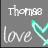 Pixelated text 'Thom98' and 'love' with a cyan arrow on gray background.