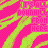 A static image with a repeating pattern of pink and green tiger stripes overlaid with pixelated text reading "IT'S ALL DOWNHILL FROM HERE" in light pink.