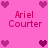 Pink background with pixelated hearts and repeated text 'Ariel Courter' in red, arranged in a pattern