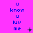 A static image with a bright pink background displays repeated blue text 'u know u luv me' in three vertical , each containing multiple instances of the phrase. The text is rendered in a pixelated font style
