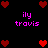 Pixelated red hearts and pink text 'ily travis' on black background, with heart arrangements changing across frames.