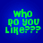 Green pixelated text on blue background reads 'Who do you like???', with visible animation changes